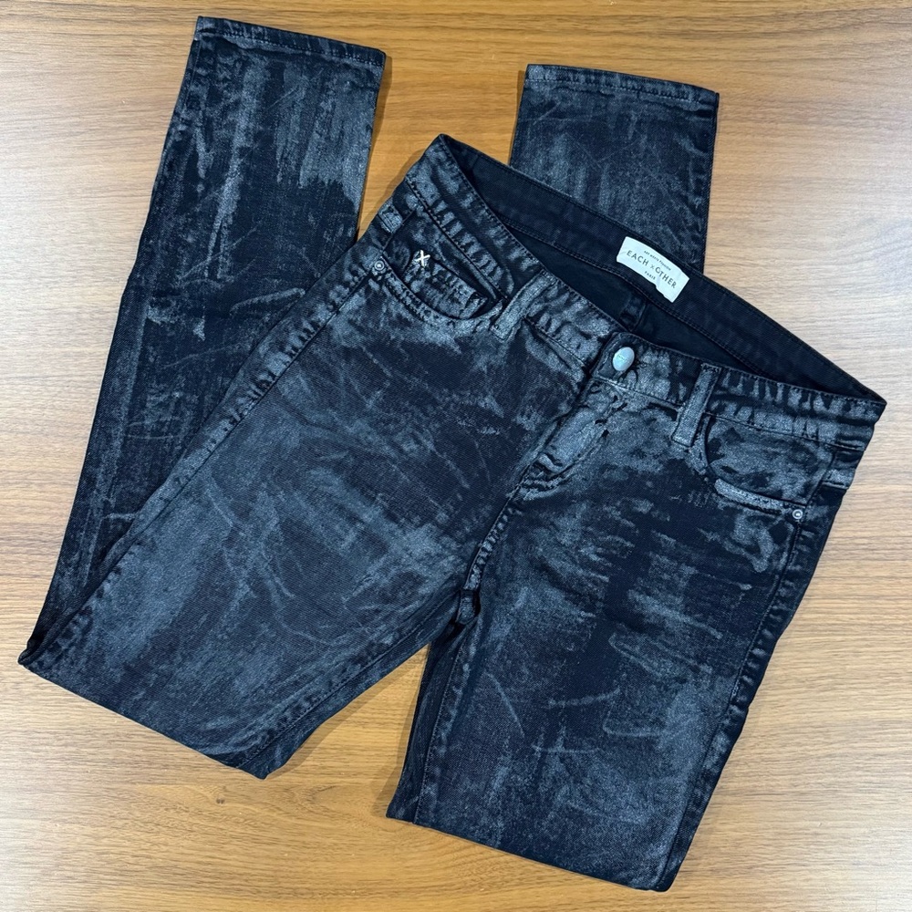 EACH x OTHER Paris Sigarette Black Silver Painting 
low-rise Stretch Jeans 28